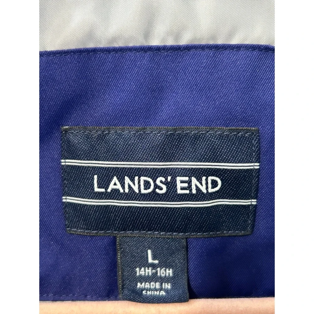 Lands End Kids Youth Ski Snow Hooded Jacket Blue Large 14‎ 16 Insulated Coat